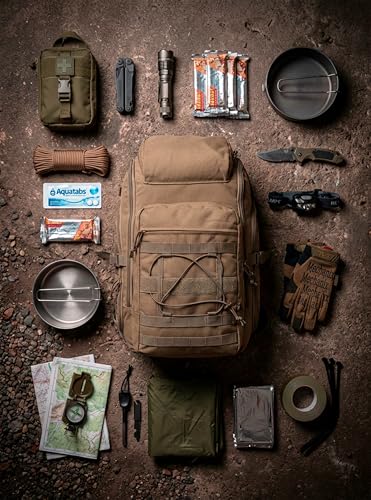 35L Tactical Backpack Military Rucksack MOLLE Quick-Access Flap EDC Pack for Hiking Camping Travel Work Bugout Emergency - color: Coyote Brown