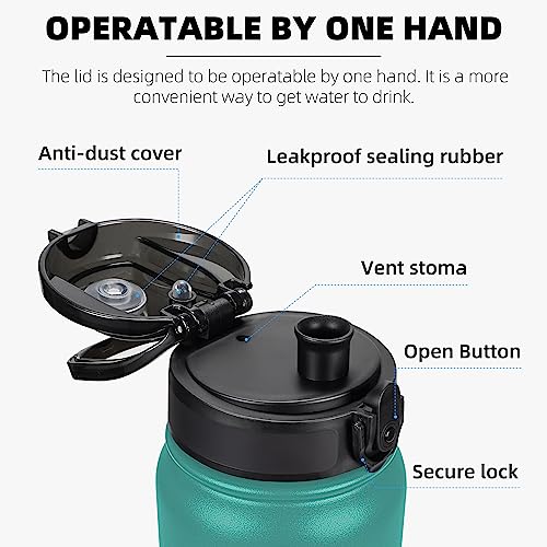 Fanhaw 32oz Stainless Steel Water Bottle with Chug Lid, Green Blue - color: Green Blue, style: 32 Ounces