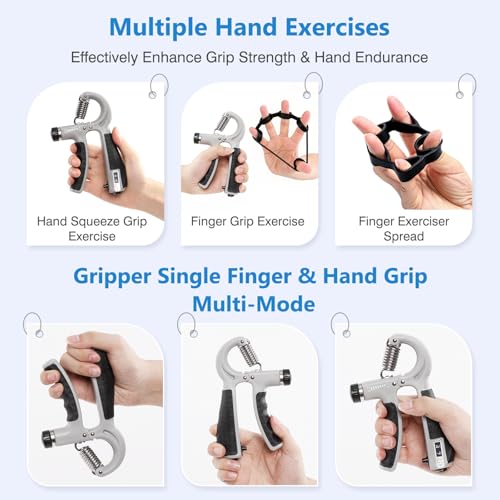CYFIE Grip Strength Trainer Kit Adjustable 10-132Lbs Hand Exerciser Counter - color: Gray
