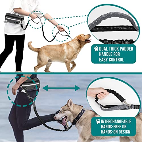 PetAmi Hands Free Dog Leash Waist Belt Bag Fanny Pack, Single, Dark Gray - color: Charcoal Grey, size: 1 Leash