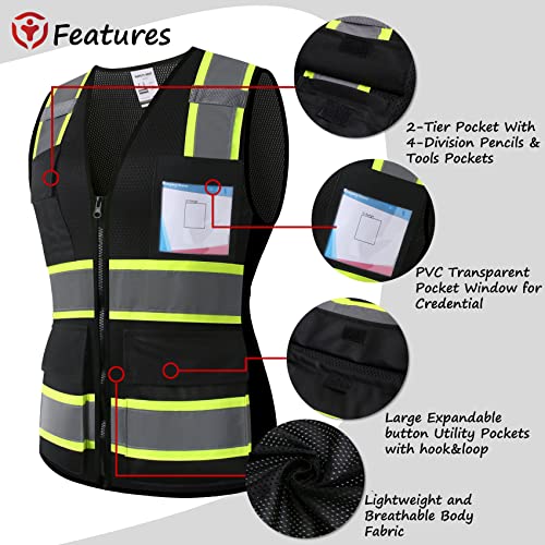 Safety Vest for Men Women Reflective Construction Vest Hi Vis ANSI Standard - color: Black-w, size: Small