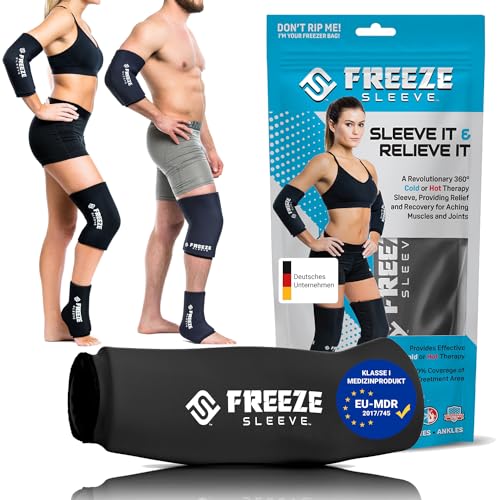 FreezeSleeve Ice & Heat Therapy Compression Sleeve- Reusable, Flexible Gel Hot/Cold Pack, 360 Coverage for Knee, Elbow, Ankle, Wrist- Black, X-Small