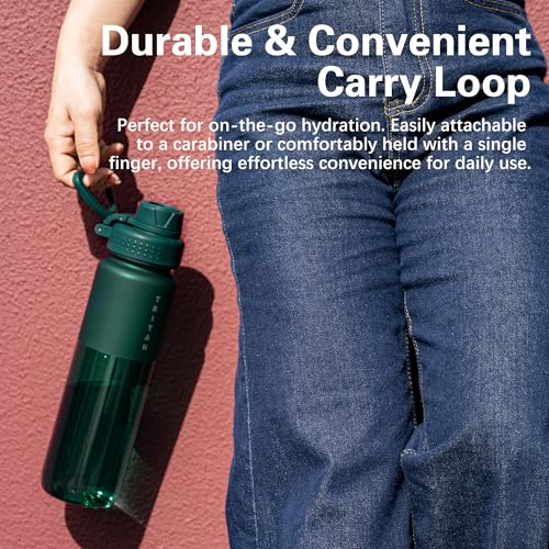 OLDLEY 32oz Water Bottle with Handle, BPA-Free Tritan Reusable Sports Water Bottle with Leak-Proof Dust Lid, Wide Mouth, Cup Holder Friendly, Half Frosted Clear Bottle for Gym,Travel, Work,Teal Green - color: Teal Green