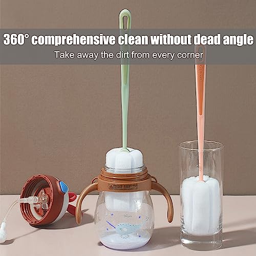 4 PCS Sponge Bottle Brushes, Bottles Scrubber Cleaning Brush with Handle, Water Bottles Cleaner for Thermos, Mug, Cup, Teapot