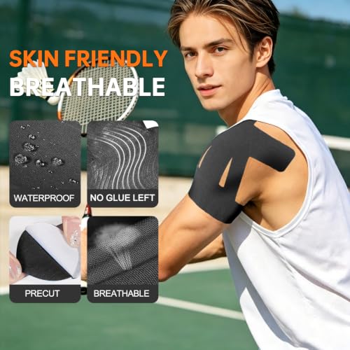 Precut Kinesiology Tape for Shoulder, 20 Pcs, Black - color: Black, size: 20 Pcs