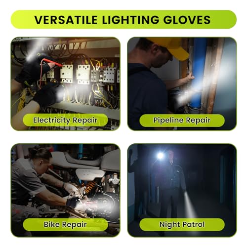 Rechargeable 4 LED Flashlight Cycling Gloves Hands Free Led Gloves for Men - color: Green, size: Large