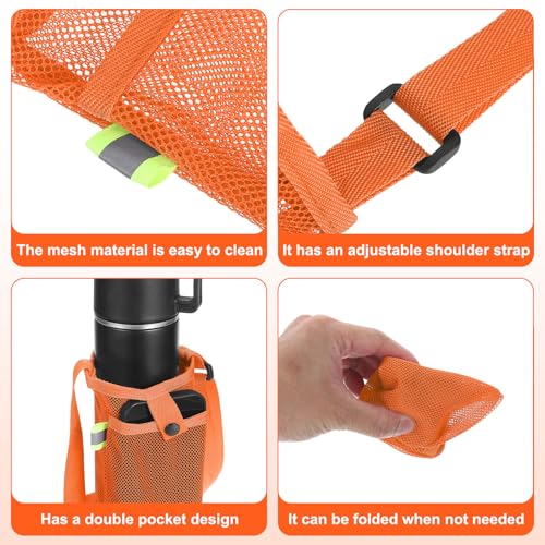 Uxcell Water Bottle Holder With Adjustable Shoulder Strap, Carrier Bag, Mesh Crossbody Carrier With Pocket for Sports, Hiking, Walking, Travel - color: Orange