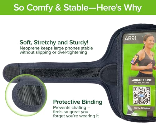 Tune Belt AB91 Running Armband + Extender – No-Slip Holder for Large Phone - color: Black Plus