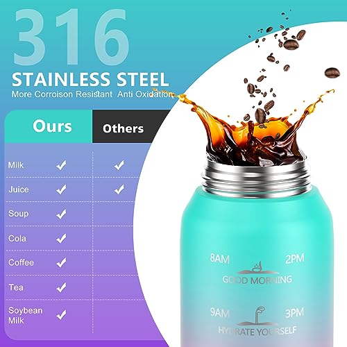 SLUXKE 24oz Insulated Water Bottle with Straw and Spout Lids, 700ml 18/10 Stainless Steel Double Wall Vacuum Sports Water Jug, Leakproof Hydro Cup Flask for Men, Women & Kids GREEN PINK PURPLE - color: GREEN PINK PURPLE, size: 24 Ounces