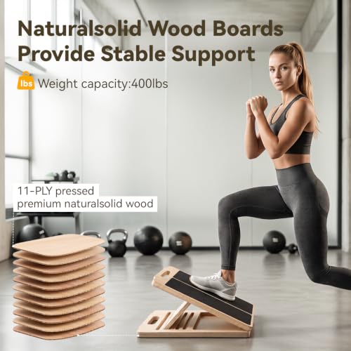 Portable Wooden Slant Board for Calf Stretching Squats Calf Stretcher Pilates Physical Therapy Equipment Adjustable Incline Board for Knees Ankle Heel Feet Leg