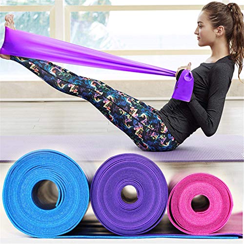 Therapy Flat Resistance Bands Set, Latex Free Flat Elastic Exercise Stretch Bands for Stretching, Flexibility, Pilates, Yoga, Ballet, Gymnastics, Rehab, Workout, Pink, Purple, Blue (3 Pack, 5 FT long)