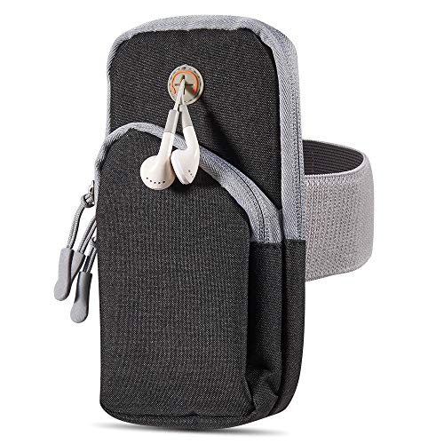 Adjustable Gray Canvas Sports Armband | Water-Resistant Workout Phone Holder for Phones Up to 6.4 Inch | Running Jogging Hiking Cycling Yoga Gym Exercise
