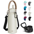 KXIAOCHEN Insulated Water Bottle with Strap, 48-Hour Cold, 2 Lids - color: Cream, size: 32 Ounces