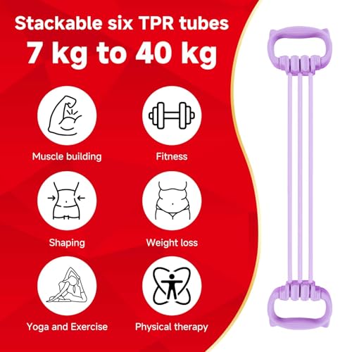 6 Gear Adjustable Resistance Bands, Fitness Resistance Bands Exercise Bands with Comfort Grips, Unisex, for Arms, Chest Extender, Home Workout, Fitness, Pilates