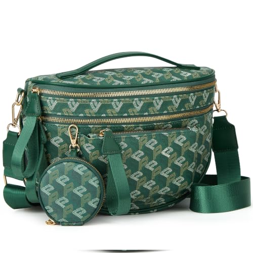 Makes Checkered Crossbody Bag Bum Bag for Women with Pouch - color: Green P