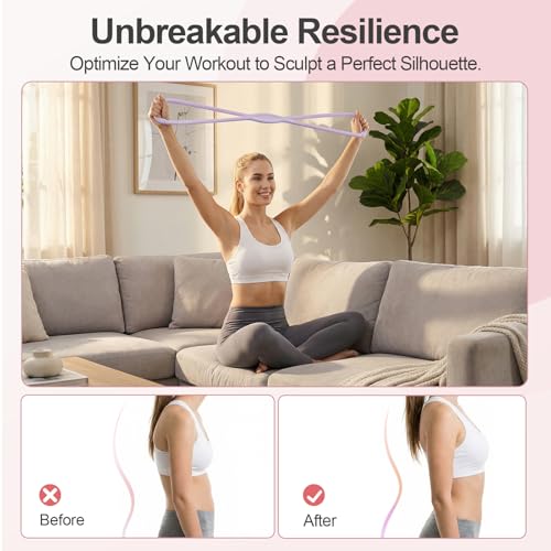 RYAOLELY Figure 8 Resistance Band, Exercise Band for Physical Therapy, Yoga Pilates Home Workout, Portable Fitness Band with Anti-Slip Grip - color: 15LB Purple