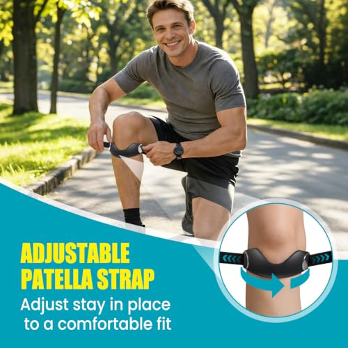 Pnrskter Silicone Patellar Tendon Strap, 2 Pack Non-Slip Knee Straps, Black