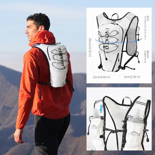 IX INOXTO Running Hydration Vest for Women Men with 500ML Soft Flask - color: White with 1.6L