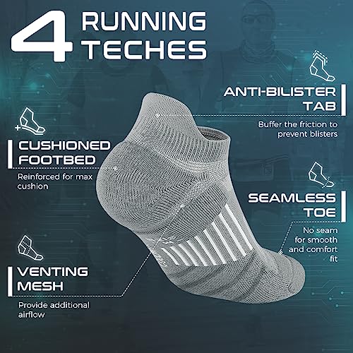 Rahhint Running Ankle socks Coolmax Moisture Wicking & Breathable Cushioned - color: Grey, size: Medium
