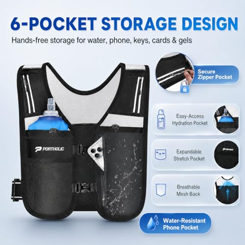 Running Vest for Women Men with 500ml Water Bottle |Adjustable Hydration Vest with Water Bladder |Reflective |Lightweight |Muti-Pockets - color: Black (500ml Water Bottle)