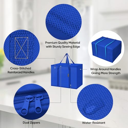 BALEINE Insulated Reusable Grocery Bags with Zippered Top, Large Cooler Bag - color: Midnight Blue, size: 1 Pack
