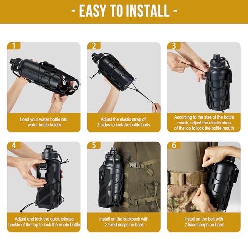 OneTigris MOLLE Water Bottle Pouch Holder, Adjustable 18-32 oz Holster - color: Black