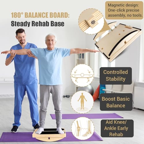 3-in-1 Slant Board & 180°/360° Balance Board, 460 LBS Capacity Calf Stretch