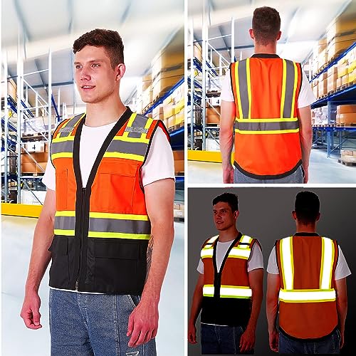 ProtectX High Visibility ANSI Class 2 Safety Vest with 6 Pockets - color: Neon Orange - Solid Fabric 3-pack, size: X-Large