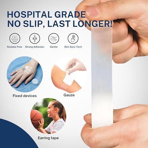 NanaCare Clear Medical Tape Waterproof, 16 Rolls - 1 inch x 10 yds + 10 pc Gauze Pads - Hypoallergenic Surgical Tape Skin - color: 16 Rolls Clear Medical Tape