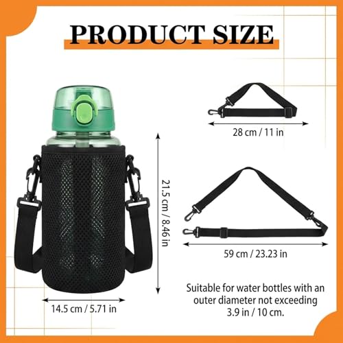 Larrel Water Bottle Holder with Strap, 2 Pcs Lightweight Mesh Water Bottle Bag Crossbody, Bottles Holder Strap with Pocket for Hiking Walking Cycling Gym Beach Travelling(Black, Pink)