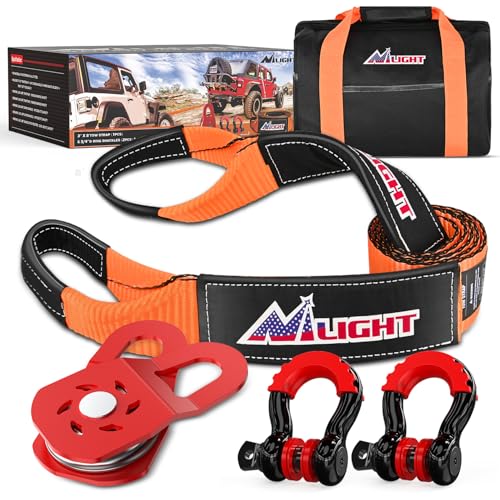 Nilight Offroad Recovery Kit 3" x8' Tow Strap Pulley Anti-Theft D-Shackles - color: 8ft Tow Strap +D-Ring Shackle +Block, size: Trailers