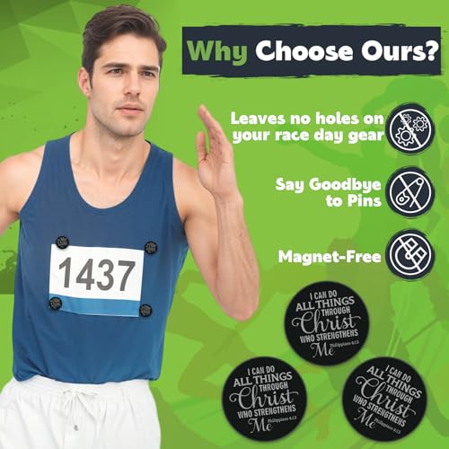 Suncalla 12pcs Race Bib Clips, Runner Race - color: Black, style: Bible Verse