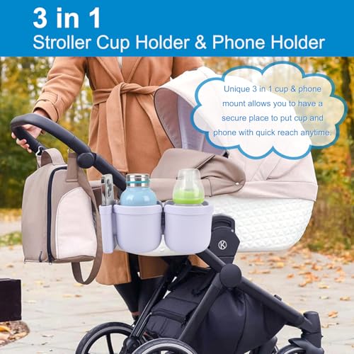 Accmor Stroller Cup Holder with Phone Holder, Bike Cup Holder, Walker Scooter Wheelchair Cup Holder Attachment, Universal Cup Holder for Uppababy Graco Strollers - color: Double Holder-All Orchid Purple