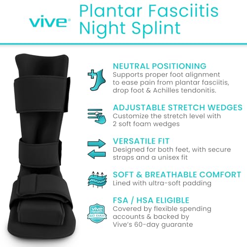 Vive Plantar Fasciitis Night Splint Plus Trigger Point Stretch Wedges - color: Black, size: X-Large