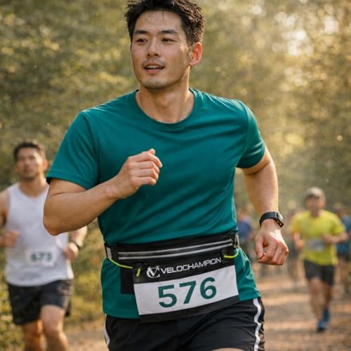 VeloChampion Reflective Triathlon Running Number Belt with Fanny Pack