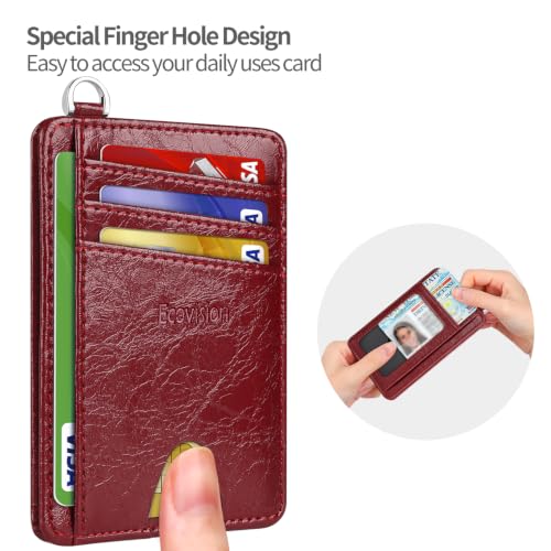 Slim Minimalist Front Pocket Wallet, RFID Blocking Credit Card Holder Wallet with Integrated D-Shackle for Men Women - color: Glossy Burgundy