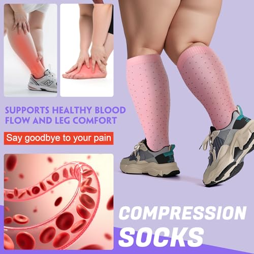 4 Pairs Plus Size Compression Socks,Extra Wide Calf 20-30 mmHg Knee High Compression Socks for Men Women Circulation - color: 04-black Point, size: 3X-Large