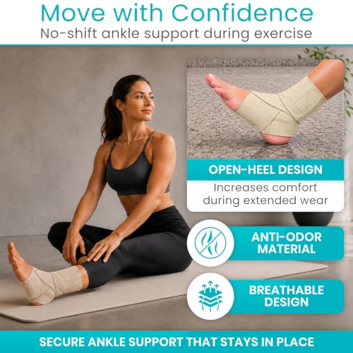 Vive Ankle Wrap (2 Pack) - Strap Heel Brace Stabilizer for Sprained Foot - color: Beige