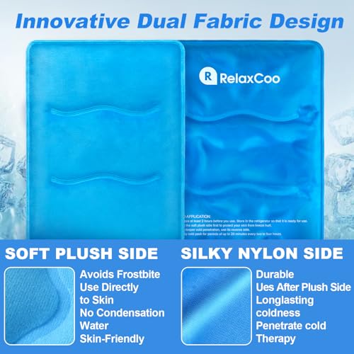 RelaxCoo 2 Pack Large Flexible Ice Pack for Injuries Reusable Gel, 11x14.5 Inches, Cold Compress for Hip, Shoulder, Knee, Back Pain, Swelling, Bruises, Surgery - style: BLUE 2 PACK