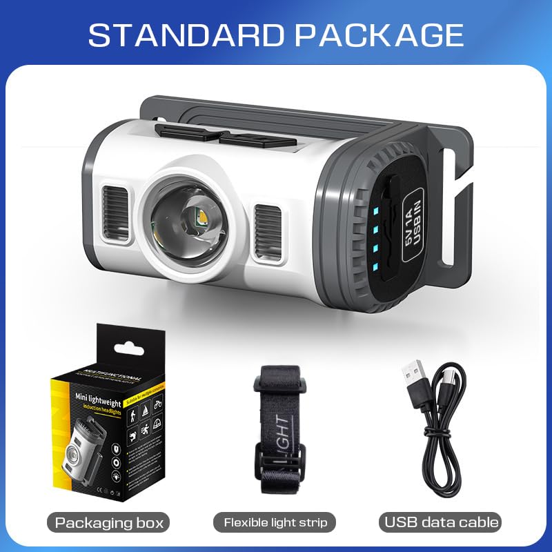 Headlamp Rechargeable, Super Bright LED Motion Sensor Headlight EDC, Detachable Head Lamp with Headband, Waterproof 8-Mode Flashlight with Red/BLue/White Light for Camping, Hiking, Running, Fishing