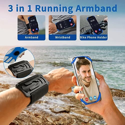 3in1 Running Armband+Wristband+Bicycle Phone Holder, 360° Rotation - color: Blue