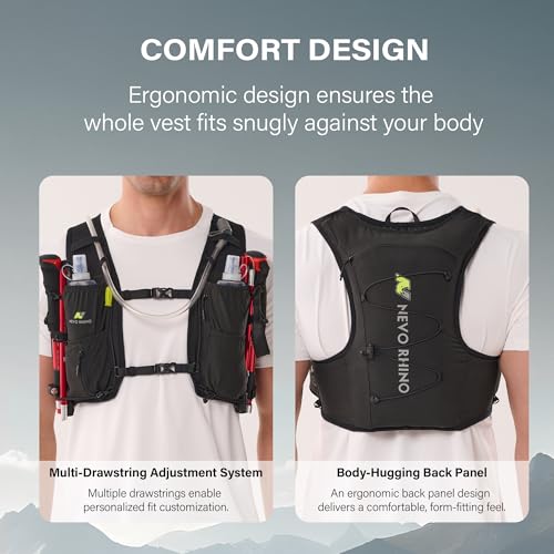 N NEVO RHINO Running Vest 5L, Hydration Vest with 2 TPU 500ml Soft Flask - color: black, size: Small