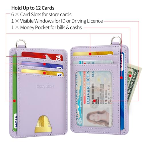 Slim Minimalist Front Pocket Wallet, RFID Blocking Credit Card Holder Wallet with Integrated D-Shackle for Men Women - color: Cowhide Violet