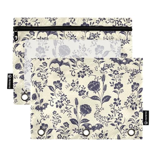 Goth Bat Pencil Pouches for 3 Ring Binder 2 Pack - color: Goth Bat