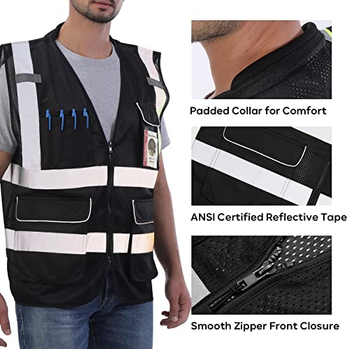 Neopelta Reflective Safety Vest for Men Women with Pockets, Black Mesh M - color: Black, size: Medium