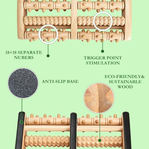 Dual Foot Massager Roller, Wooden Foot Massager, Gifts for Women and Men