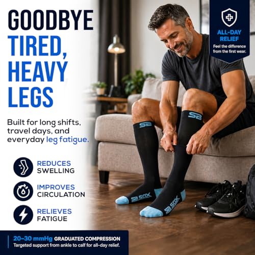 SB SOX Compression Socks for Men & Women (20-30mmHg) - color: Black/Blue, size: Medium