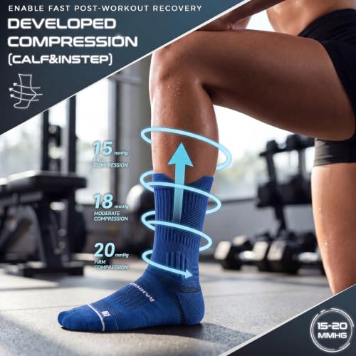 Rahhint Running Socks Crew for Long Run Coolmax Targeted Cushioned - color: Blue, size: 6-9