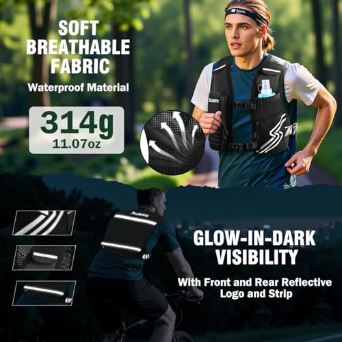 PLUSINNO Running Vest for Men Women, Runners Vest with 500ml Water Bottle - size: Medium-Large (Chest 33"-45")