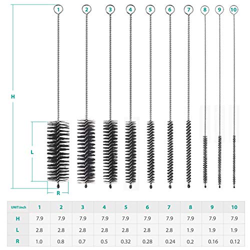 CiaraQ Bottle Cleaning Brushes, 8 Inch Nylon Tube Brush Set - color: Black, size: 8.0 Inch (10pcs)